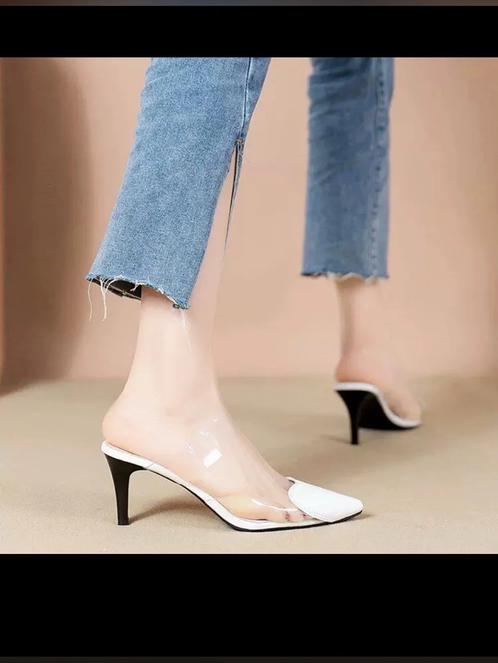 Source Unknown Cream Pointed Flats with Clear Straps